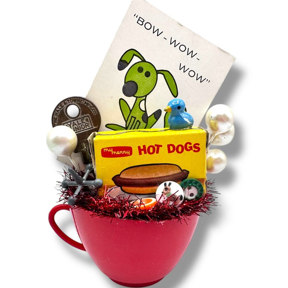 SUPER KITSCH Hot Dog Assemblage - Vintage Toys and Tchotchkes